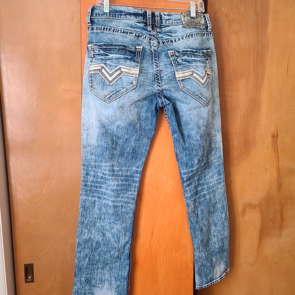 Mens Salvage Distressed Mayhem Straight Jeans 34x27 Blue - Picture 3 of 15